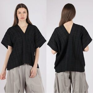There-Elsewhere Wool Cotton Black Boxy Texture Blouse Top